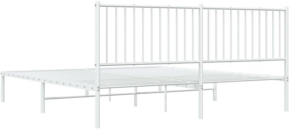vidaXL Bed Frame White Powder-Coated Steel Double Bed Frame