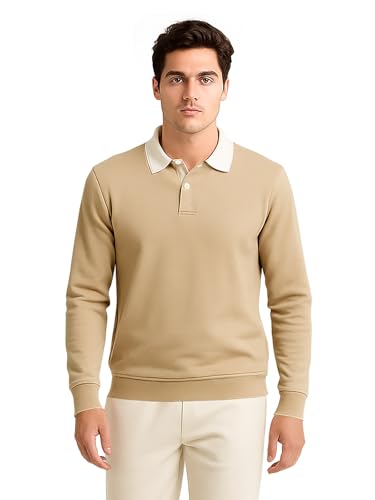 Image of BULLMER Solid Polo Neck Full Sleeve Cotton Blend Tshirt with Rib for Men | Stylish Full Hand Tshirt for Men