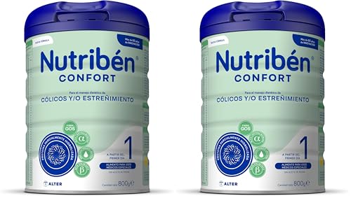 Nutribén Confort - Leche en Polvo Bebé AntiCólicos y AntiEstreñimiento desde el Primer Día | Alimento Completo | sin Aceite de Palma | 1 Bote de 800g (Paquete de 2)