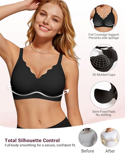 Image of As Fairy Wireless Bras for Women Full Coverage Seamless Scalloped Push Up No Underwire Everyday Bra with Air Holes