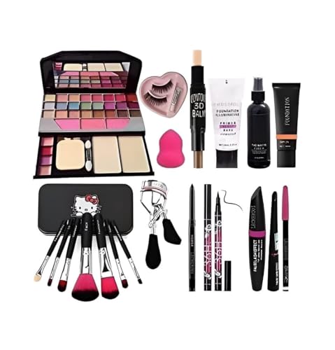 Image of SHISHI TYA 6155 Makeup Kit and 7 Black Makeup Brushes,Contour Stick,Primer,Fixer,Foundation,Kajal, 36H,Eyelashes & Curler, Beauty Blender & 3in1 Liner,Mascara,Eyebrow Pencil - (Pack of 20)