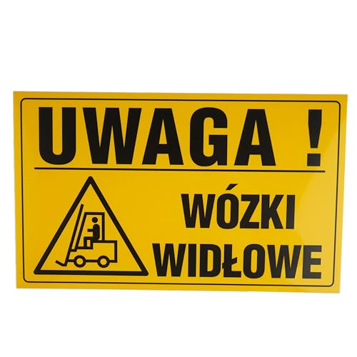 BEGRIS® Tablica Piktogram PCV 20x33 cm, Tabliczka UWAGA WÓZKI WIDŁOWE, Odporna Na Warunki Atmosferyczne, Żółta Tablica Informacyjna