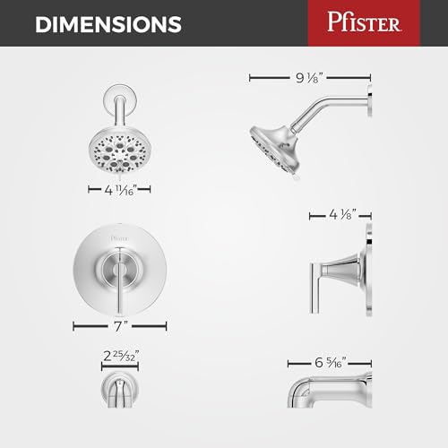 Pfister Vedra Kit de Recorte para Tina y Ducha, Válvula y Cartucho Incluidos, 1 Manija, Acabado Cromado Pulido miniatura 6