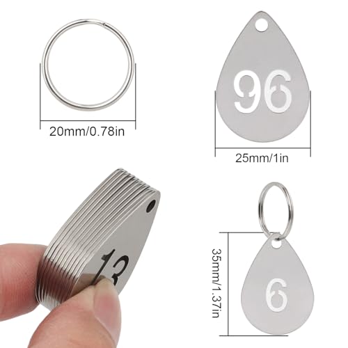 Etiquetas de números 1-100 en acero inoxidable con anillos para llaves 2