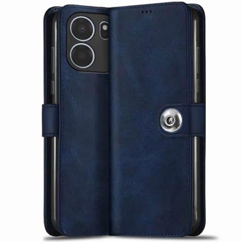 Image of TheGiftKart Genuine Leather Finish Flip Back Cover Case for OnePlus Nord CE 6 5G | Inbuilt Pockets & Stand | Wallet Style | Designer Button | Flip Back Cover for OnePlus Nord CE6 (Faux Leather, Blue)