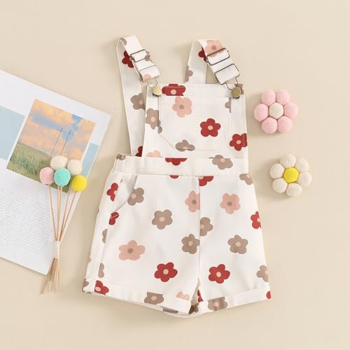 Image of Ayalinggo Toddler Baby Girl Sunflower Print Overalls Shorts with Pocket Suspender Trousers Cute Summer Clothing Outfit
