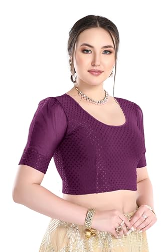 Image of FINESTFIT Stay On Trend Fashion 100% Cotton Readymade Blouses for Women,Round Neckline with Organza Balloon Sleeves.