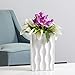 Torre & Tagus Ripple Ceramic Rectangle Vase - Raised Vertical Wave Pattern Tabletop Centerpiece for Standalone Display & Artificial Floral, White, 9.25