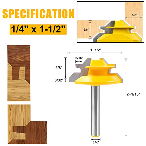Newdeli 45 Degree Lock Miter Router Bit 3-Piece Set, for 1/2”, 5/8”, 3/4” Cutting Height, 1/4 Inch Shank. Easy to Create Lock Miter Joint - Thumbnail 3