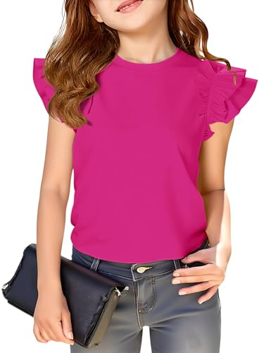 Image of Haloumoning Girls T Shirts Double Layer Ruffle Short Sleeve Kids Summer Crewneck Tunic Tee Tops 5-14 Years