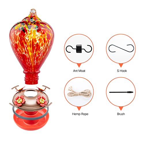 image for Muse Garden Hummingbird Feeder for Outdoors, Hand Blown Glass, 34 Ounc