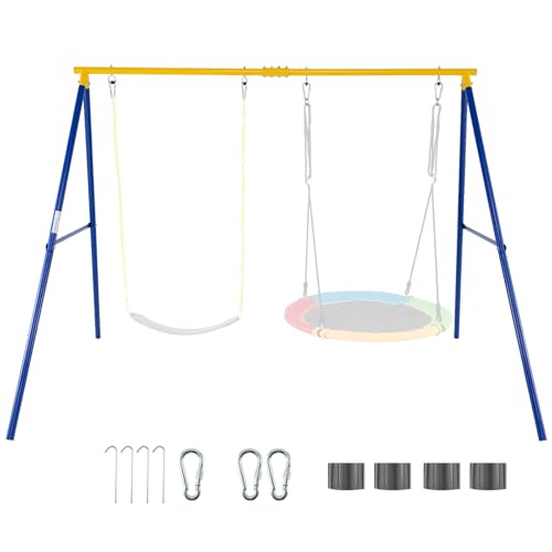 DREAMADE Portique de Balançoire Extérieur 1,8M, Structure Métallique en A pour Enfants 3+, 2 Place, Charge Max 300 KG(Jaune)