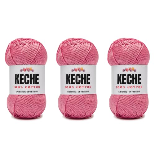 Image of Cotton Yarn - 100% Cotton Yarn for Crocheting and Knitting, Mercerized Cotton Amigurumi Yarn Fine-Sport 2 1.76 oz (50g) / 136 Yrds (125 m) 3 Skeins - Rose Pink