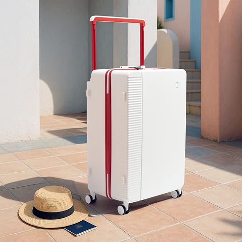 Image of ICON - Signature Polycarbonate (PC) Hard-Sided Cabin Suitcase | Ultra Lightweight & Durable | 8 Spinner Wheels | TSA Lock | Organized Interior | Multiple Colours (Check in - Large, White)