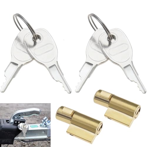 Erioscar 2 Pièces Cadenas Remorque, Verrou d'attelage de Remorque avec 4pcs Clé, Barillet Antivol pour Tete tête d'attelage, Antivol Remorque Clé...