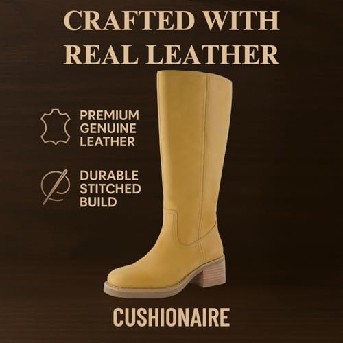 Image of CUSHIONAIRE Sawyer Genuine Leather Tall Chunky Heel Womens Boots - Pull On Casual Knee High Boots for Women