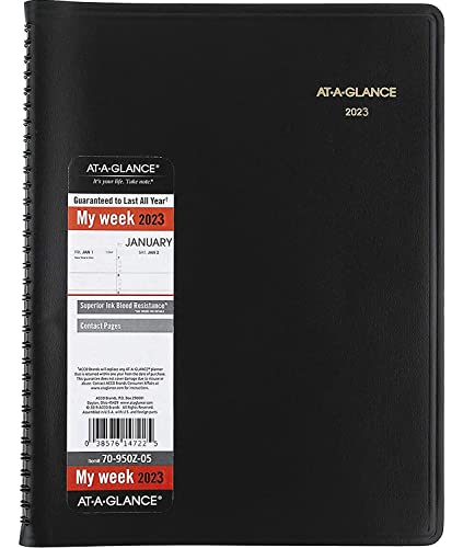 MEAD 2023 Weekly Planner & Appointment Book By At A Glance - Large 8 1/4'' X 11'' - Black - Professional Spiral Bound Annual Week Schedule Calendar For Women And Men 70-950
