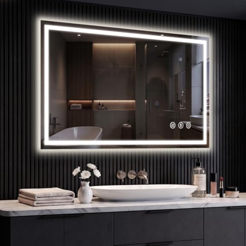 Image of 40x36 LED Bathroom Mirror with Anti-Fog, Backlit & Front Lit, Memory | Stepless Dimmable 3 Color CRI 95+ Shatterproof Tempered Glass ETL Listed for Safety Lighted Bathroom Vanity Mirror for Wall