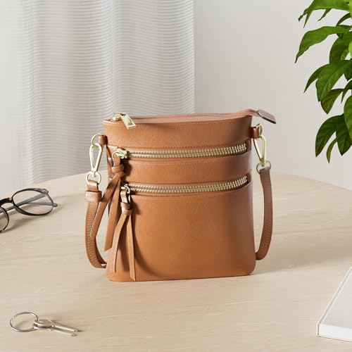 Image of Isabelle Small Lightweight Shoulder Bag for Women, Mini Multi Zipper Pocket Crossbody Handbag with Adjustable strap