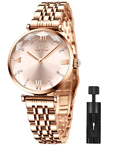 CIVO Montre Femme Acier Inoxydable Or Rose Bracelets de Etanche Luxe Analogique Quartz Mode Décontractée Cadeaux