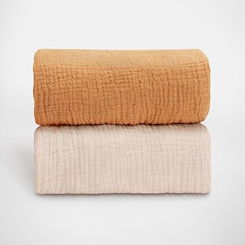 Image of Blissful Diary Muslin Bassinet Sheets for Baby Girls Boys, Boho Soft Cotton Fitted for Oval Hourglass Rectangle Mattress, 2 Pack(Retro Yellow&Beige)