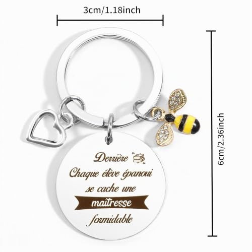 WRNZL Merci Cadeau Maitresse D'école Fin D'année Cadeau Maitresse Noel Idee Cadeaux Maîtresse Professeur Institutrice Anniversaire Paques Halloween Retraite Cadeaux Original Utile Porte Clef – vue 2