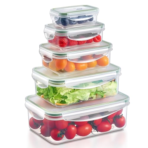 Frischhaltedosen mit Deckel Vorratsdosen Set, 5er Set BPA-freie Frischhaltedosen aus Kunststoff, Luftdichte & Auslaufsichere Vorratsbehälter für Kühlschrank/Gefrierfach, Stapelbare Meal Prep Boxen