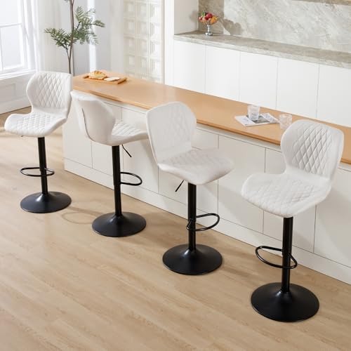 Image of Bar Stools Set of 6, Modern Swivel Counter Height Barstools for Kitchen Island Chairs, Adjustable Fabric Bar Stools with Back for Kitchen Counter Bar, Beige