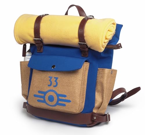 Fallout from The Wand Company: Lucy's Backpack, the authentic Vault 33 replica with fleece blanket and internal pockets for laptop, glasses and phone – officially licensed by Amazon Studios & Bethesda