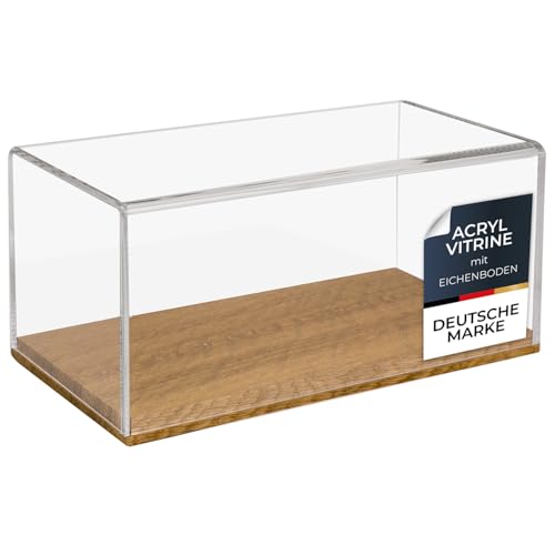 HMF 46873 Acryl Vitrine mit Holzsockel, Schaukasten für Modellautos | 30 x 15 x 14 cm | Transparent