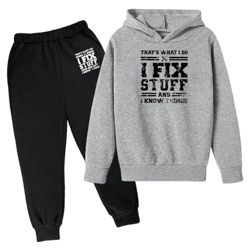 Ropa Niños Otoño e Invierno Niños Sudadera con Capucha Conjunto Popular Impreso en Ropa Interior Letras Casual Impreso Manga Larga Out Wear Regalo Personalizado Bebé, gris oscuro, 5-6 años