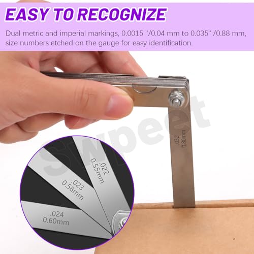 Swpeet 2 Sets Gitarren Luthier Tools Set mit Understring Radius Gauge und 32 Blade Feeler Gauge, Gitarren Gauge Measurement Tool, Stahl Dual Marked Metric und Imperial Gap Feeler Gauges für Gitarre