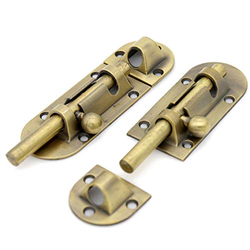 2 PCs Antique Brass Barrel Bolt Latch Slide Door Lock with Screws, Length 4-in (10.3 cm) and Width 1.3-in (3.2 cm)