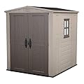 Keter 213562 Factor 6 x 6 All Weather Resistant Resin Outdoor Storage Shed 2 Shelves Included and Built-In Ventilation, Beige and Brown