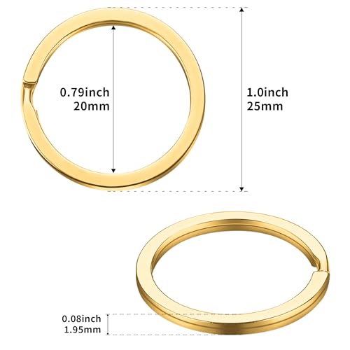 Image of Gkeygo 12 pcs Stainless Steel Key Rings, 1 inch Flat Split Keychain Ring for Car Keys, Dog Tag, Home, Office, DIY, Black - Gold