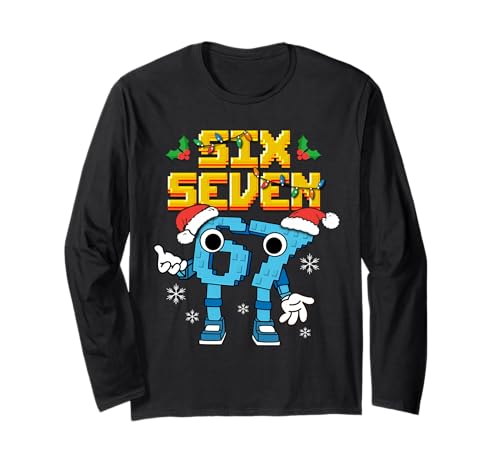 Boys Kids 67 Xmas Six Seven Meme Christmas Pajama Shirt Long Sleeve T-Shirt