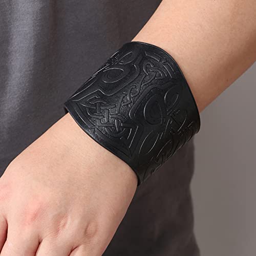 Leather Armour,Medieval Bracers Viking Wrist Guard Faux Leather Bracers Gauntlet Wristband Leather Wide Cuff Archery Bracers Hunting LARP Viking Costume Accessories Men - Image 4
