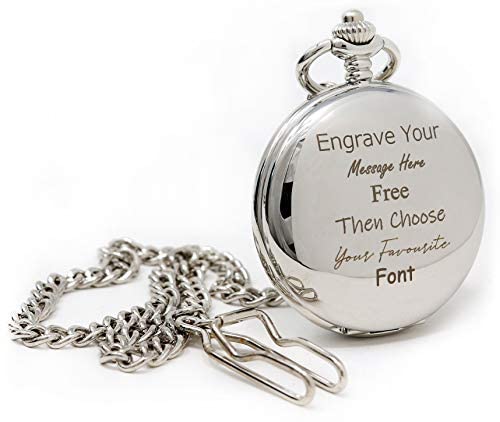 RegaloPersonalised Engraved Customised Silver Chrome Pocket Watch in Gift Box for Best Man | Wedding | Dad Father's Day | 65th Birthday | Retirement for Men | 40th Birthday | Christening |