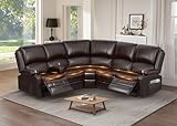 Yolsali Home Theater Seating Reclining Sectional Sofa, 5 Seats Soft Leather Recliner Corner Sectional Couch, Recliner Couch with USB Charging, Thickened Padding, Sturdy Frame, Brown
