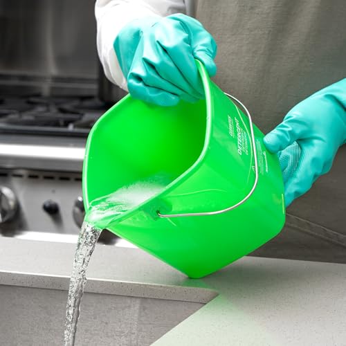 Image of Restaurantware Plastic Bucket with Stainless Steel Handle Pack of 1, 3 Quart Plastic Cleaning Pail, Green Square Design, Measurement Graduations, for Janitorial and Foodservice Use