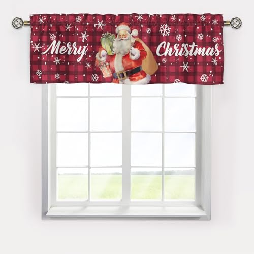 Merry Christmas Valances for Window,Window Valance Short Curtains,Blackout Window Valance,Rod Pocket Valance Window,Farmhouse Country Window Curtains for Kitchen Window Bathroom Living Room Bedroom