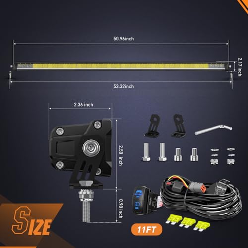 Image of Nilight LED Light Bar with Amber DRL 50.5 Inch 210 W Single Row Light | Anti-Glare Flood Spot Combo Slim Offroad Lights IP68 w / 12 AWG DT Wiring Kit for Pickup Truck SUV ATV UTV Boat 4x4