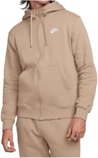 Nike Sportswear Club Fleece Mens Full-Zip Hoodie BV2645-247, Khaki/Khaki/White Size XX-Large Tall