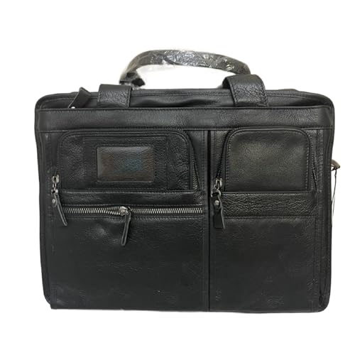 Professional Leather Briefcase with Password Lock, 14 inch Business Messenger Bag, Black