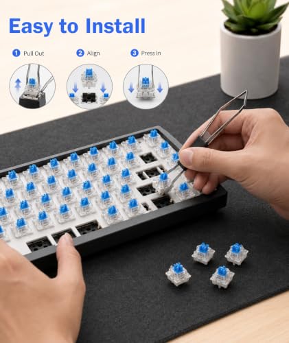 Image of 40PCS Keyboard Switches, Blue Mechanical Switches with Key Puller, Compatible with Gaming and Office Keyboards, Tactile Clicky 3-Pin Design for Typing and PC Builds