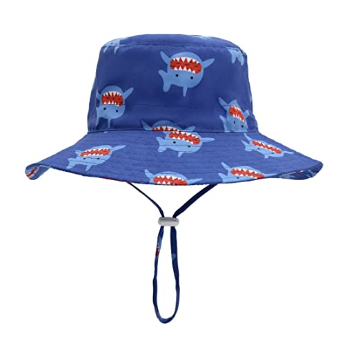 ERISO Baby Sun Hat Bucket - Outdoor Beach Summer Hats for Toddler Boys Girls UPF 50+(12-24 Months,Blue Shark.)