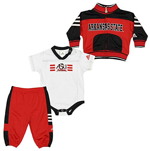 adidas NCAA Newborn (0M-9M) Arkansas State IndiansThree Piece Bodysuit, Pant & Jacket Set, Red 3-6 Months