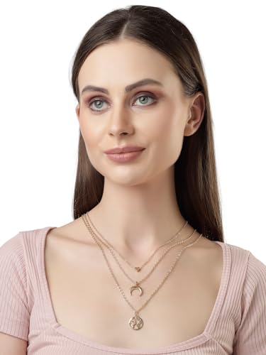 Image of Scintillare By Sukkhi 3 Layered Western Non Precious Base Metal Gold Plated Pendant Necklace For Women | Birthday Gift For Girls And Women For Wife | Gifts Collection | N106621