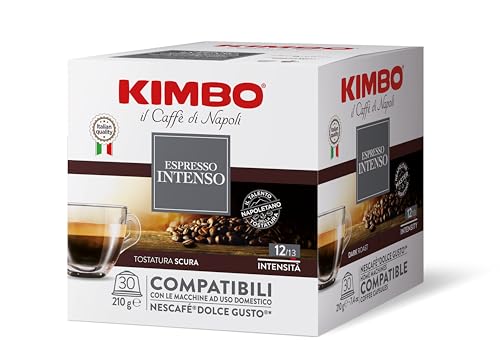 Kimbo, Intenso, 180 cápsulas de café compatibles con Nescafè®* Dolce Gusto®*, mezcla intensa y con cuerpo, intensidad 12/13, tueste oscuro, 6 paquetes de 30 cápsulas.