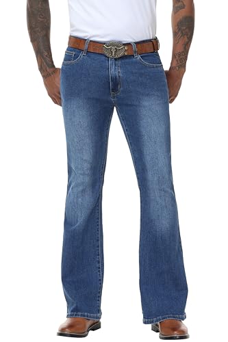 Men's Stretch Slim Fit Bell Bottom Cowboy Denim Disco Pants Flared Jeans-31 Inseam